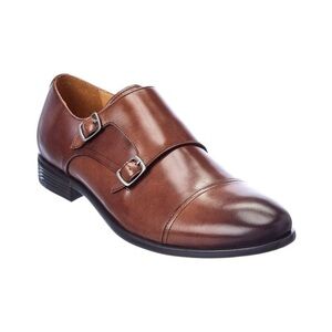 WARFIELD & GRAND Men's Brown Cap Double Monk Strap Leather Loafers
